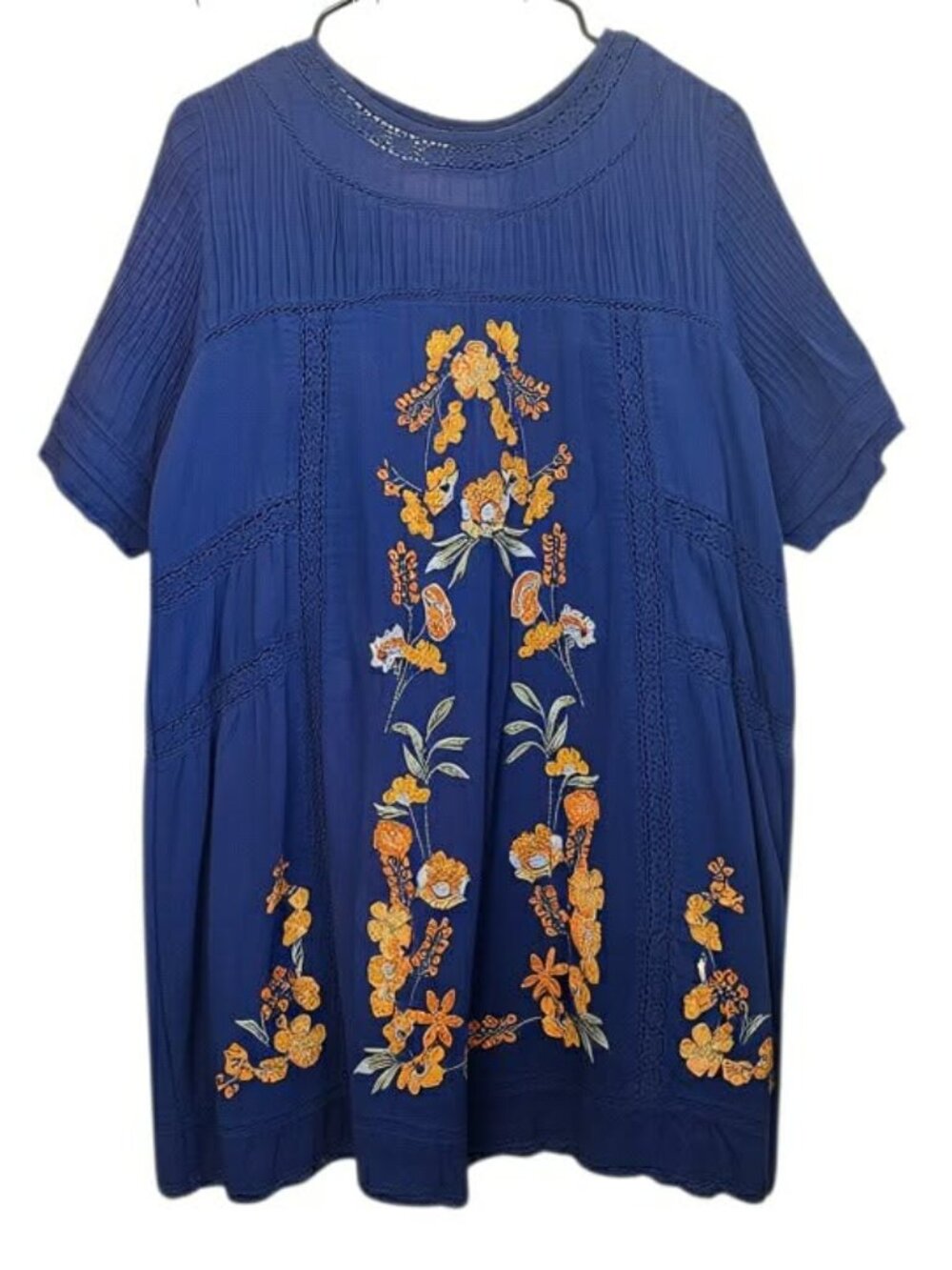 Blue Free People "Perfectly Victorian" Mini Dress Floral Embroidery Boho Size S